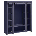 SONGMICS Textil szekrény, hordozható szekrény, polcokkal és függesztősínnel, 150x45x175cm, kék