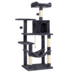 FEANDREA Ansamblu de joaca pentru pisici, tip copac, cu culcus, hamac si ascunzatoare, 55x45x143cm, gri inchis