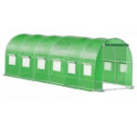 ÚJRACSOMAGOLT TERMÉK: Kerti üvegház, alagút típusú fémvázas, 300x600cm, 13 ablakos, zöld, 18 nm