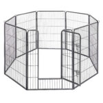 FEANDREA Fémvázas kifutó nagyméretű kutyáknak, ajtóval, 157x157x100cm, szürke