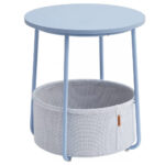 VASAGLE Kerek dohányzóasztal szövetkosárral, modern stílusú, 45x50cm, kék