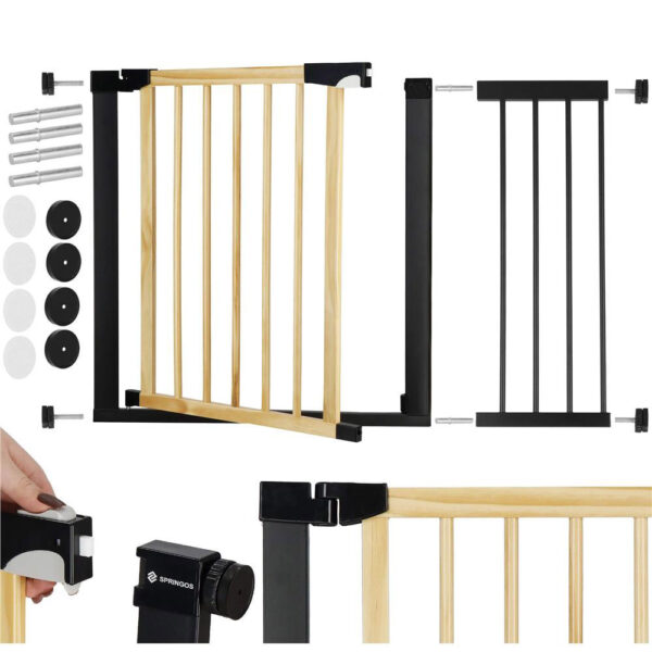Biztonsági kapu lépcsőhöz, állítható, fa acél szerkezettel, 103-110cm, fekete barna - Image 2