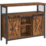 VASAGLE Komód nappaliba vagy konyhába, 2 tolóajtóval, állítható polcokkal, rusztikus stílusban, 33x100x80 cm, barna és fekete