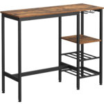 VASAGLE Magas bárasztal, palack és borospoharak tartóval, 110x40x90cm, rusztikus barna és fekete