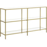 VASAGLE Bejárati asztal, 3 szinten, biztonsági üveglap, fém keret, 30x130x73cm, arany