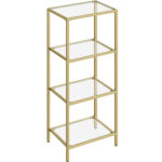 VASAGLE Lépcsőzetes polc hálószobába, 4 szintes, edzett üvegből, acél vázzal, 30x95x40 cm, arany színű