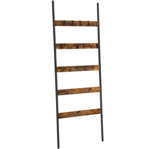 VASAGLE Fürdőszoba akasztós típusú ferde létra, acél váz 5 szintes, kivehető akasztók, 65x178cm, rusztikus barna és fekete