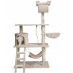 Játszókészlet macskáknak, karcolórudas, búvóhely, függőágy, ágy, 75x40x142cm, bézs
