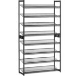 SONGMICS 8 szintes egymásra rakható fém cipőtartó állítható polcokkal 32-40 pár számára, 31x92x163cm, fekete