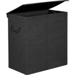 SONGMICS Textil szennyeskosár, összecsukható, 2 rekeszes, kivehető zacskók, 142L, 60x36x66cm, fekete
