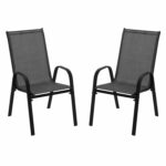 2db kerti szék készlet fém vázzal, egymásra rakható, 55x72x96cm, fekete