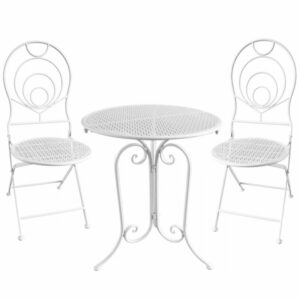 Set mobilier gradina metalic Elba, 2 scaune pliabile, 1 masa, alb