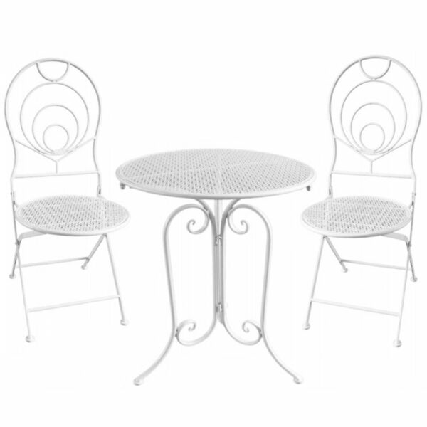 Set mobilier gradina metalic Elba, 2 scaune pliabile, 1 masa, alb