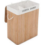 SONGMICS Bambusz szennyeskosár tetővel, 2 rekeszes, kivehető táska, űrtartalom 100L, 52x32x62cm, barna