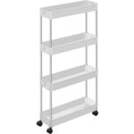 SONGMICS Gurulós tárolókocsi konyhába vagy fürdőszobába, műanyag, 4 szintes, 40x13x88cm, fehér