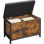 VASAGLE Pad tároló dobozzal, párnázott, fekete műbőr, 40x80x50cm, rusztikus barna