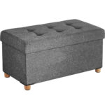 SONGMICS Taburet pliabil cu sezut moale, spatiu de depozitare, maxim 300kg, 76x38x40cm, gri deschis