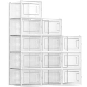 SONGMICS Cipős dobozok, 12 db egymásra rakható rendszerező készlet, strapabíró ABS szerkezet, 35x25x19cm, átlátszó