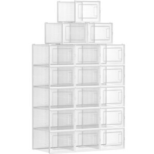 SONGMICS Cipős dobozok, 18 db egymásra rakható rendszerező készlet, strapabíró ABS szerkezet, 35x25x19cm, átlátszó