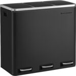 SONGMICS Rozsdamentes szemetes 3 rekeszes szelektív hulladékgyűjtővel, belső vödrökkel, 3x18 literes, fekete