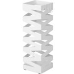 SONGMICS Fém esernyőtartó, akasztókkal és csepptálcával, 15x15x49cm, fehér