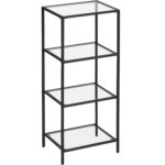 VASAGLE Raft cu trepte pentru dormitor, 4 etaje, din sticla securizata, cadru din otel, 30x95x40cm, negru