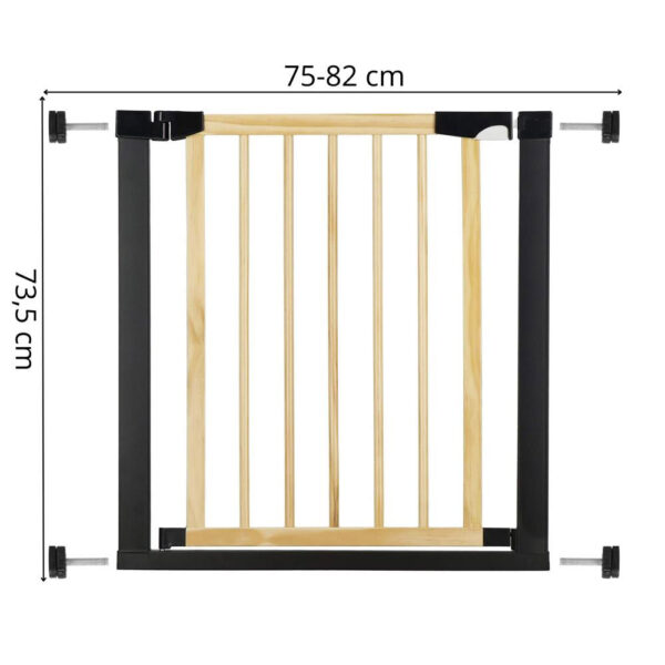 Biztonsági kapu lépcsőhöz, állítható, fa acél szerkezetű, 75-82cm, fekete barna - Image 8