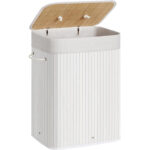 SONGMICS Bambusz szennyeskosár, összecsukható, kivehető mosható béléssel, 72L, 40x30x60cm, fehér