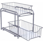 SONGMICS Raft organizator de depozitare cu 2 niveluri, cu sertare glisante, pentru bucatarie sau baie, 21x37x34cm, argintiu