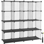 SONGMICS Organizator cu 16 cuburi modulare de depozitare, configurabil, metalic, 123x31x123cm, negru