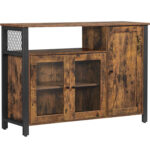 VASAGLE Tálalószekrény, 3 ajtós, ipari stílusú, 110x33x75cm, rusztikus barna és fekete