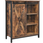 VASAGLE Tálalószekrény tolóajtóval és állítható polcokkal, ipari stílusú, 70x30x80cm, orosz barna