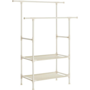 SONGMICS Raft de haine cu bara dubla pentru umerase, 2 polite, incarcare 70 kg, 114x45x171cm, alb