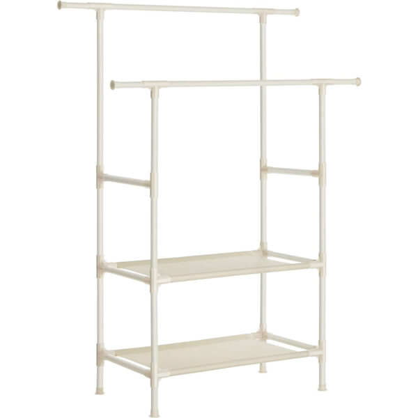 SONGMICS Raft de haine cu bara dubla pentru umerase, 2 polite, incarcare 70 kg, 114x45x171cm, alb