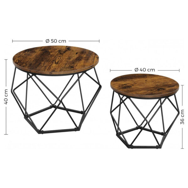 VASAGLE Set de 2 mese de cafea, stil industrial, 50x40cm si 40x36cm, maro rustic si negru - Image 3