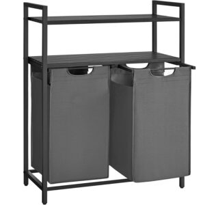 RESIGILAT: VASAGLE Cos de rufe, cu 2 saci detasabili, 2 rafturi, capacitate de 46L per sac, 73x33x92cm , negru si gri