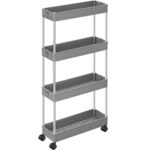 SONGMICS Gurulós tárolókocsi konyhába vagy fürdőszobába, műanyag, 4 szintes, 40x13x88cm, szürke