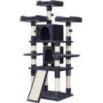 FEANDREA Macskajátszókészlet, fa típusú, 3 ággyal és 2 búvóhellyel, 61x49x170cm, sötétszürke