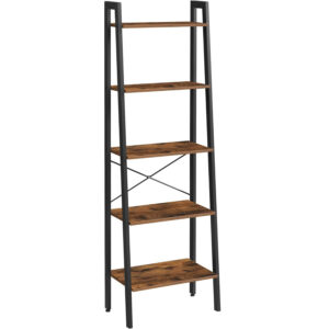 VASAGLE Létra típusú könyvespolc, acél keret 5 db MDF polccal, ipari stílusú, 56x34x172cm, rusztikus barna és fekete