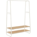 VASAGLE Ruhatartó cipőtartóval, 2 polccal, 6 oldalsó kampóval, 45x100x160cm, fehér