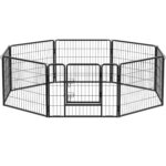 FEANDREA Tarc din panouri de fier pentru caini de talie medie, cu usa de acces, 163x163x60cm, gri