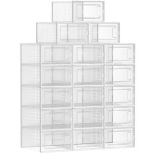 SONGMICS Cipős dobozok, 18 db egymásra rakható rendszerező készlet, ellenálló szerkezetű ABS, 34x23x14cm, átlátszó