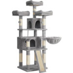 FEANDREA Ansamblu de joaca pentru pisici, tip copac, cu 4 culcusuri si 2 ascunzatoare, 54x49x169cm, gri