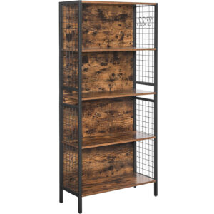 VASAGLE Könyvtár, 4 szintes polc, acélvázas és MDF polcok, 74x30x155cm, rusztikus barna és fekete