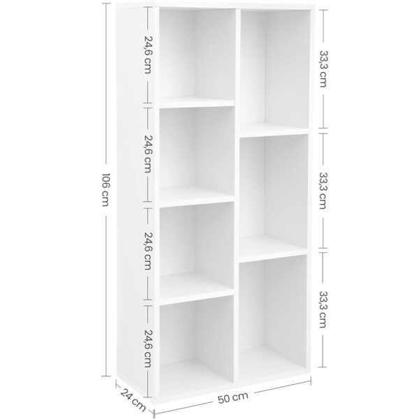 VASAGLE Biblioteca cu 7 compartimente deschise, MDF, 50x24x106cm, alb - Image 8