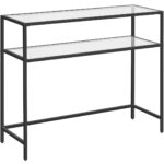 VASAGLE Bejárati asztal, 2 szinten, biztonsági üveglap, fém keret, 35x100x80cm, fekete