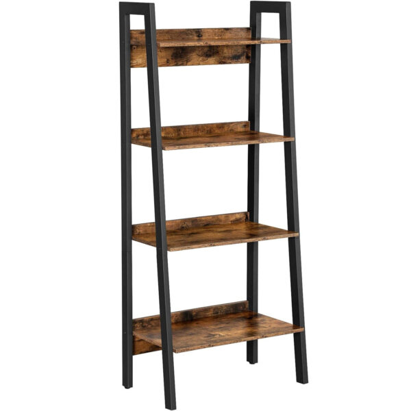 VASAGLE Létras típusú könyvespolc, acél keret 4 db MDF polccal, ipari stílusú, 56x34x138cm, rusztikus barna és fekete