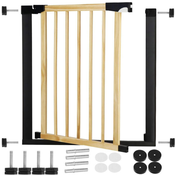 Biztonsági kapu lépcsőhöz, állítható, fa acél szerkezetű, 75-82cm, fekete barna - Image 3