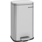 SONGMICS Acél szemetes pedállal, műanyag belső vödör, lassan záródó fedél, 30L, 35x30x63cm, ezüst