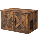 FEANDREA Alomszekrény macskáknak, ajtóval és válaszfallal, 80x53x50cm, barna